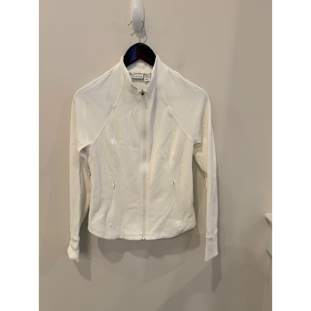 Athleta Salutation Ribbed Jacket White Full Zip Yoga Studio M 986567-01